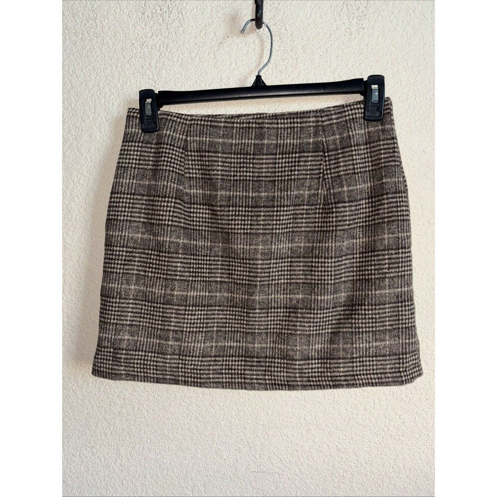 Wool mini skirt Houndstooth Brown Plaid M Preppy Mob Winter Schoolgirl